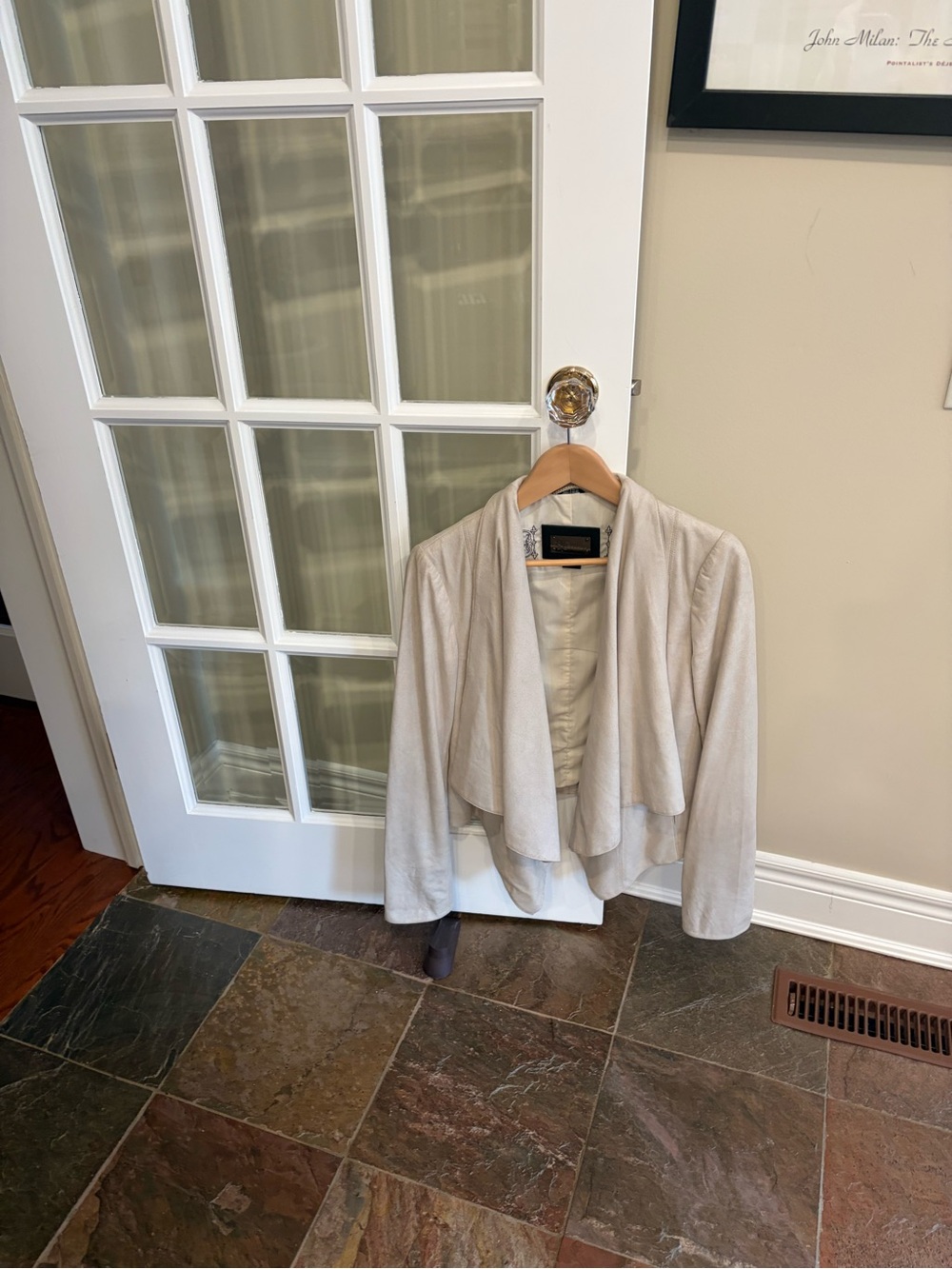 Mackage Light Beige Open-Front Draped Sweater Jacket